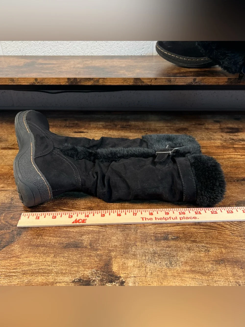 Faux Leather Boots Faux Fur Black Tall Zip Winter Casual Wear Ever Barbara 8